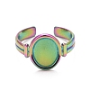 Ion Plating(IP) Rainbow Color 304 Stainless Steel Oval Watch Shape Open Cuff Ring for Women RJEW-C025-04M-2