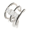 Square Rack Plating Brass Micro Pave Cubic Zirconia Wide Open Cuff Rings for Women RJEW-F162-14P-1