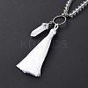 Natural Quartz Crystal Bullet & Tassel Pendant Necklace with Mixed Gemstone Beaded Chains NJEW-E585-02G-5