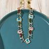 Brass Pave Colorful Cubic Zirconia Rectangle Square Teardrop Tennis Necklaces NJEW-G183-09G-3