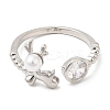 Plastic Pearl Christmas Deer Open Cuff Ring with Cubic Zirconia RJEW-R139-01P-1