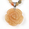 Natural Topaz Jade 4.5mm Round Beaded Flower Pendant Necklaces NJEW-T016-04N-4