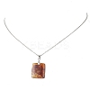 Natural Amber Rectangle Pendant 304 Stainless Steel Satellite Chain Necklaces NJEW-JN05981-01-2