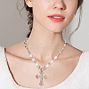 2Pcs 2 Colors Rhinestone Cross Fleury Pendant Necklace with Plastic Beaded Chains NJEW-AN0001-77-4