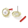 Rack Plating Alloy Flat Round Stud Earrings with ABS Pearl Beaded and 304 Stainless Steel Pin EJEW-B030-03G-2