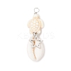 5Pcs 5 Styles Natural Cowrie Shell & Dyed Synthetic Turquoise Turtle Copper Wire Wrapped Pendants PALLOY-JF04034-03-3