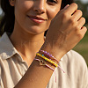 3Pcs 3 Styles Natural Amethyst & Glass Round Beads Braided Bead Bracelets & Stainless Steel Heart Link Bracelets LB7339-2-2