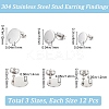 36Pcs 3 Size Flat Round 304 Stainless Steel Stud Earring Findings STAS-SP0001-59P-2
