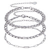 3Pcs 3 Styles Stainless Steel Chains Bracelets for Women BJEW-LP0001-21P-1