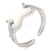 Natural Shell Criss Cross Open Cuff Ring with Cubic Zirconia RJEW-G288-05P-1