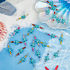 24Pcs 4 Colors Summer Beach Dyed Synthetic Turquoise Starfish & Natural Mixed Stone Faceted Round Beaded Connector Charms PALLOY-FH00160-4