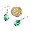 Hamsa Hand Glass Dangle Earrings EJEW-JE05326-4