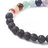 Natural Mixed Gemstone Round Beaded Stretch Bracelets with Alloy Charms BJEW-JB09403-4