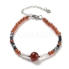 Natural Carnelian Round & Synthetic Non-magnetic Hematite & White Shell Beaded Bracelets for Women BJEW-K251-02C-2