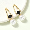 Round Brass Glass Leverback Earrings EJEW-Z152-04G-1