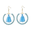 Glass Seed Braided Ring & Polycotton Tassel Dangle Earrings EJEW-MZ00051-1