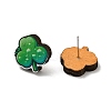 Saint Patrick's Day Green Wood Stud Earrings EJEW-D074-01B-2