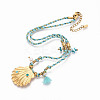 304 Stainless Steel Shell Shape Pendant Cotton Cord Necklaces NJEW-C093-05C-G-1