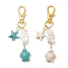 2Pcs Starfish & Sea Turtle Synthetic Turquoise & Natural White Mother of Pearl Shell Chip Pendant Decorations HJEW-JM03169-2