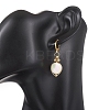 Flat Round Natural White Shell & Brass Leverback Earrings EJEW-JE06897-3