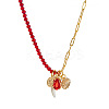 Brass Resin Pendant Red Glass Beaded Paperclip Chain Necklaces FS-WG0AB01-04-1