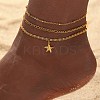 Summer Beach 304 Stainless Steel Starfish Charms 3 Layer Anklets for Women LS-AJEW-F068-01G-3