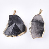 Electroplate Natural Tourmalinated Quartz/Black Rutilated Quartz Pendants G-T112-13A-2