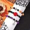 3Pcs Halloween Theme Baking Paint Glass Round Beads Stretch Bracelets for Women BJEW-MZ00186-2