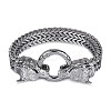 304 Stainless Steel Wolf Link Bracelet with Mesh Chains for Men Women BJEW-SZ0002-65-1