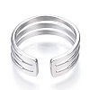 304 Stainless Steel Triple Line Open Cuff Ring RJEW-N040-19-3