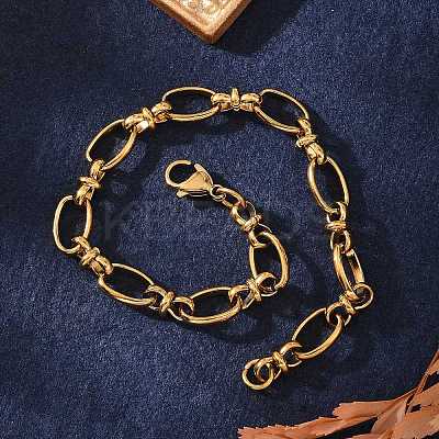 Ion Plating(IP) 304 Stainless Steel Bowknot & Oval Link Chain Bracelet for Women LS-BJEW-G669-18G-1
