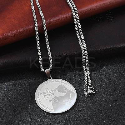 201 Stainless Steel Flat Round with Boy Pendant Box Chain Necklaces for Women Men LS-NJEW-R013-05P-1