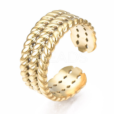 304 Stainless Steel Twist Rope Open Cuff Ring RJEW-T023-47G-1