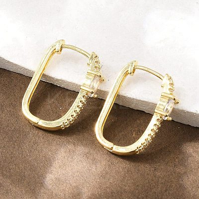 Rectangle Brass Micro Pave Clear Cubic Zirconia Hoop Earrings EJEW-D348-07G-1