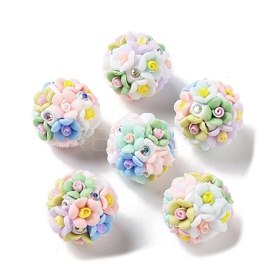 Luminous Polymer Clay Rhinestone Flower Beads RESI-C048-01C-1