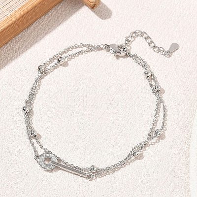 Brass Micro Pave Clear Cubic Zirconia Key Link 2-Strand Bracelets KK-CBA6980-20P-1