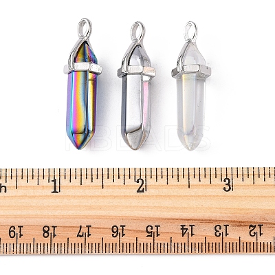 3Pcs 3 Colors Faceted Bullet Glass Pointed Pendants KK-FS0001-09-1