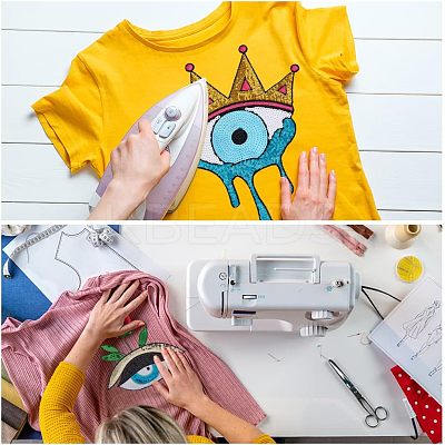 2Pcs 2 Style Iron on/Sew on Sequin Cloth Patches PATC-CA0001-07-1