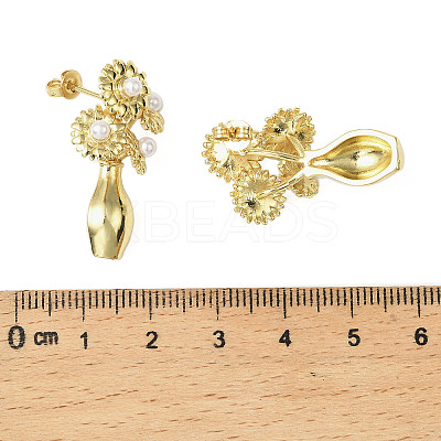 Brass Plastic Imitation Pearl Stud Earrings LS-EJEW-G438-01G-02-1