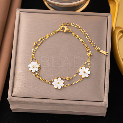 304 Stainless Steel with Acrylic Flower Charm Anklets LS-AJEW-Z044-01G-1