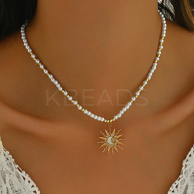 Glass and CCB Plastic Beaded Alloy Pendant Necklace FS-WG08D0F-05-1-1