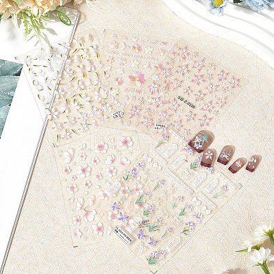 5Pcs 5 Styles Flower Pattern Self Adhesive PET Nail Art Stickers Decals MRMJ-SP0001-24-1
