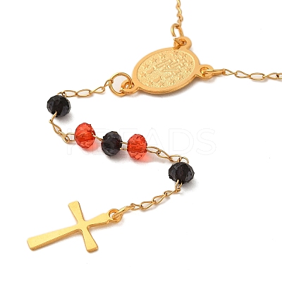 201 Stainless Steel & Glass Rosary Bead Necklaces for Women NJEW-B112-01G-03-1