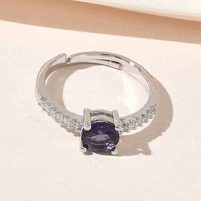 Brass & Round Cubic Zirconia Finger Rings CU-CBA7E55-19P-02-1