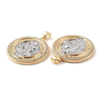 Rack Plating Brass Micro Pave Cubic Zirconia Pendants KK-C021-10G-01-1