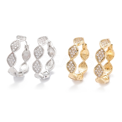 Brass Micro Clear Pave Cubic Zirconia Huggie Hoop Earrings EJEW-F264-21-1