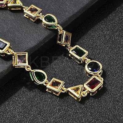 Brass Micro Pave Cubic Zirconia Link Bracelets for Women BJEW-P358-03G-1