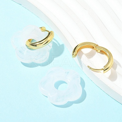 Brass Resin Flower Hoop Earrings for Women LS-EJEW-U038-01G-07-1