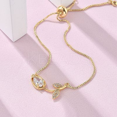 Brass Micro Pave Clear Cubic Zirconia Slider Bracelets BJEW-C089-05G-1