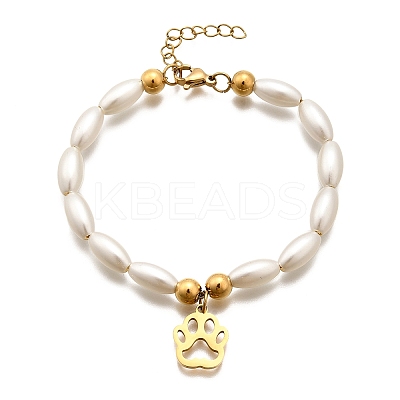304 Stainless Steel Paw Print Charm Bracelets for Women BJEW-C098-12G-1